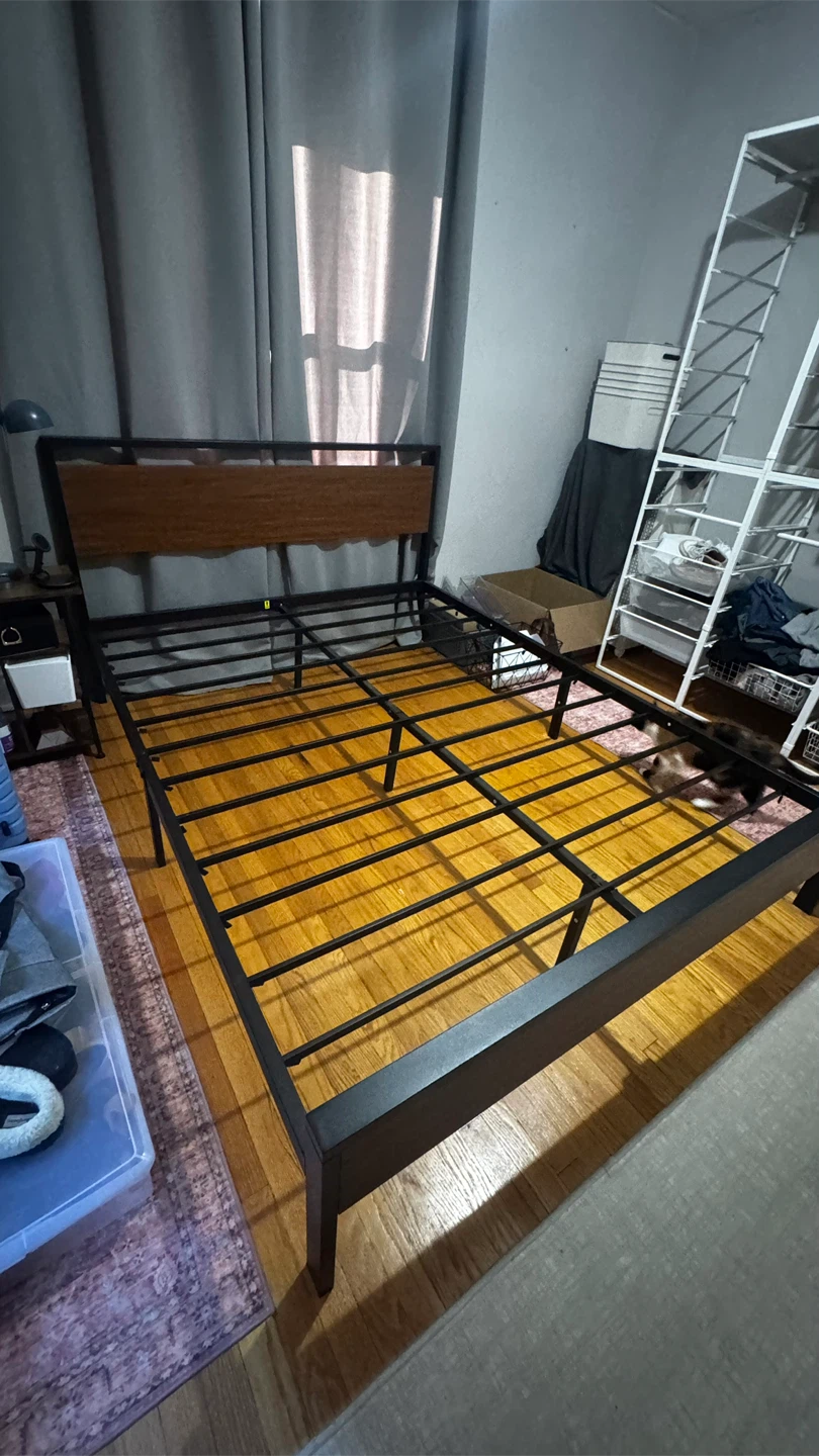 Queen Size Metal Bed Frame with Wood Headboard - photo 5