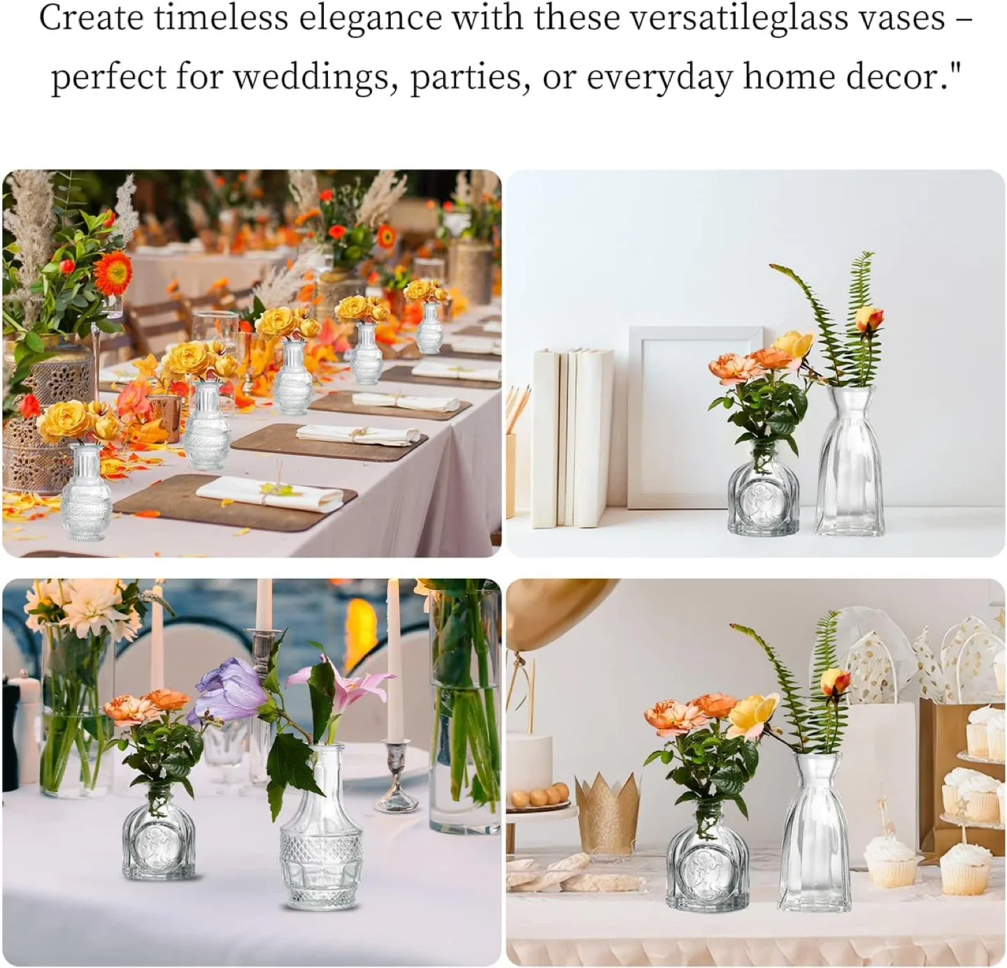 Vintage Style Clear Glass Bud Vases, Home Decor image indicator(6)