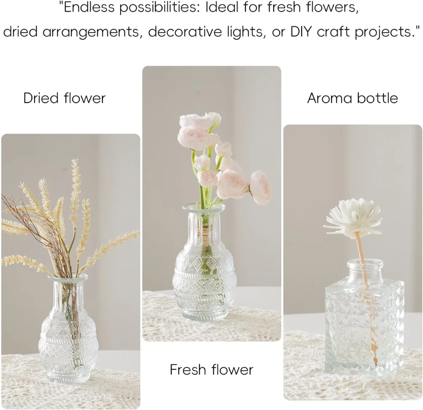 Vintage Style Clear Glass Bud Vases, Home Decor image indicator(5)