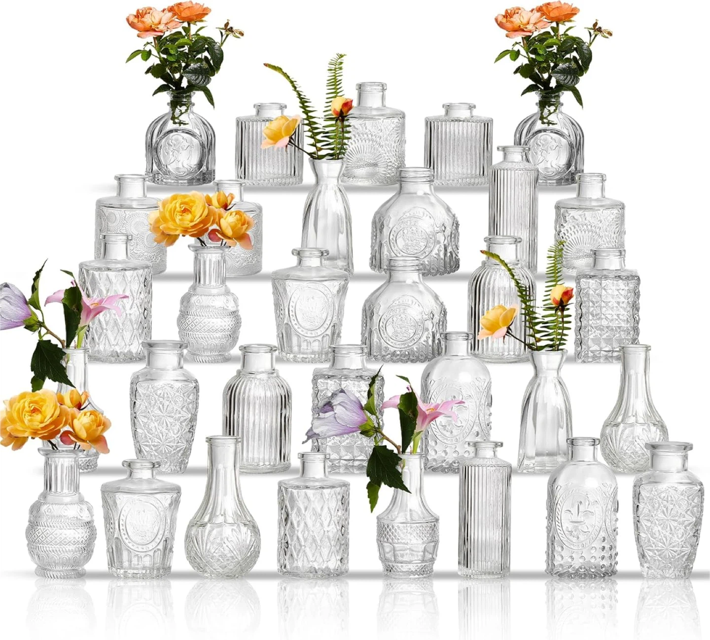 Vintage Style Clear Glass Bud Vases, Home Decor