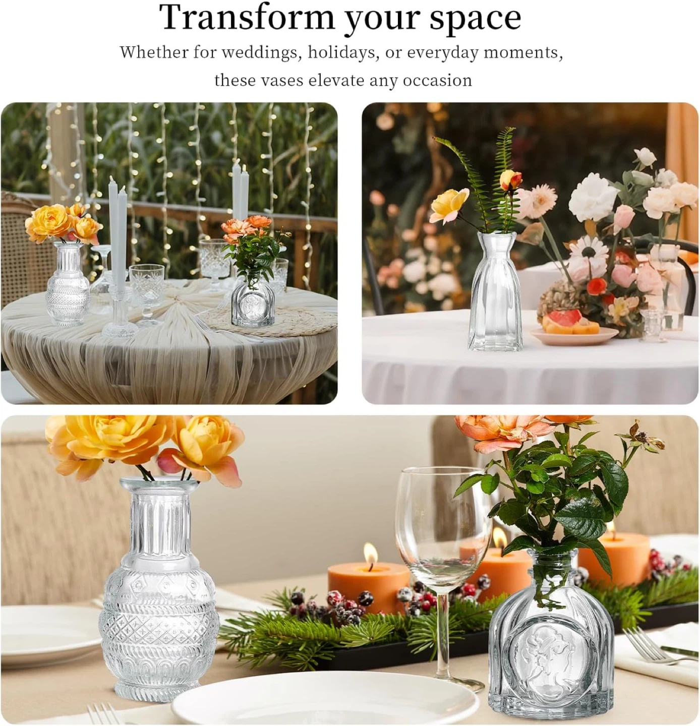 Vintage Style Clear Glass Bud Vases, Home Decor - photo 3