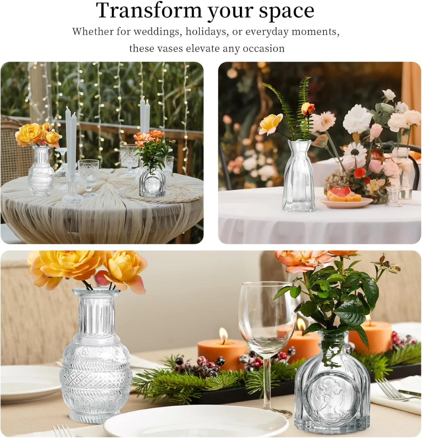 Vintage Style Clear Glass Bud Vases, Home Decor image indicator(3)