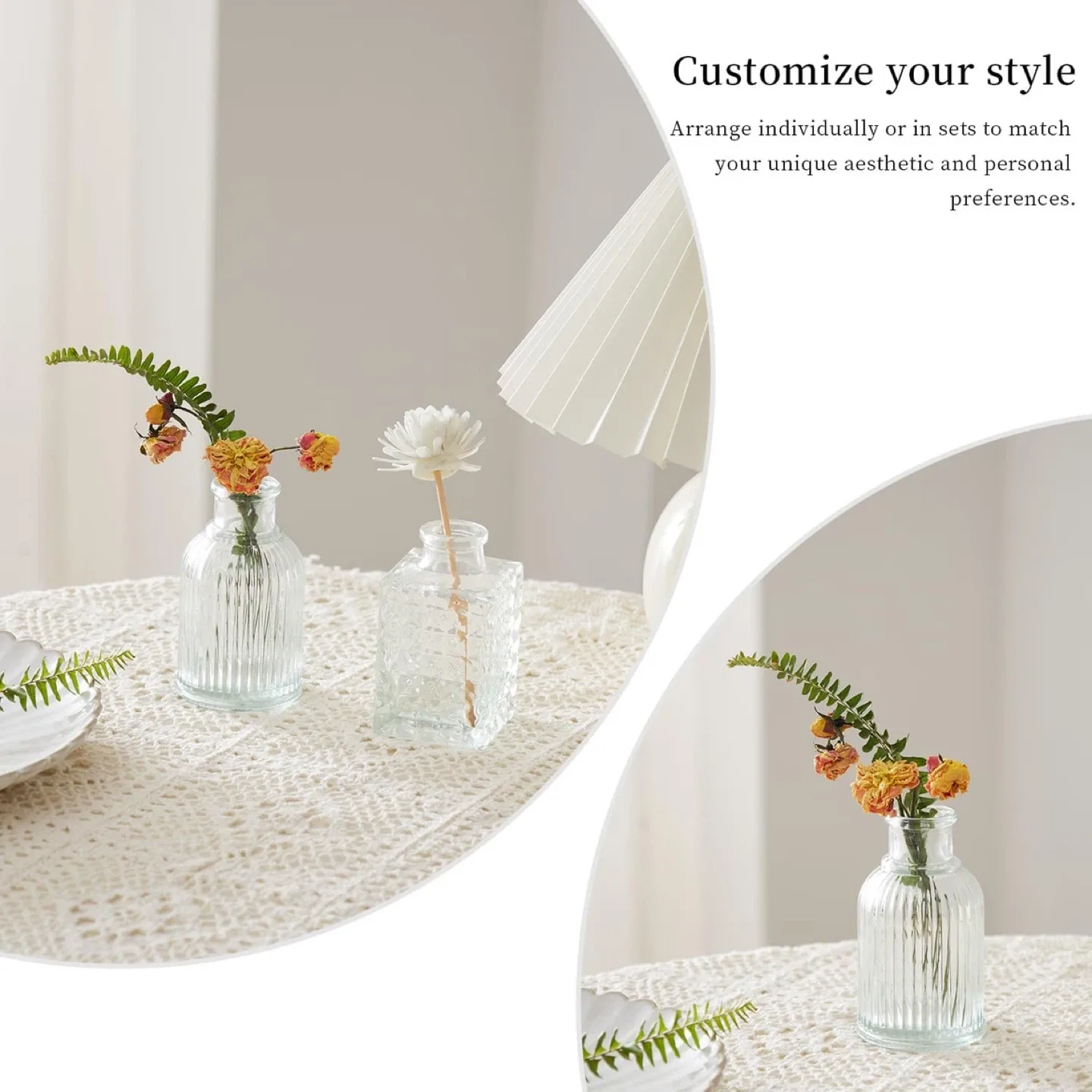 Vintage Style Clear Glass Bud Vases, Home Decor image indicator(7)