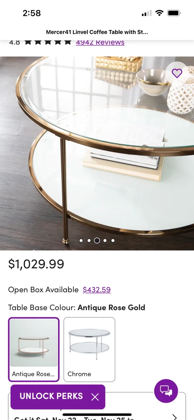 Mercer41 Linvel Coffee Table - Antique Rose Gold