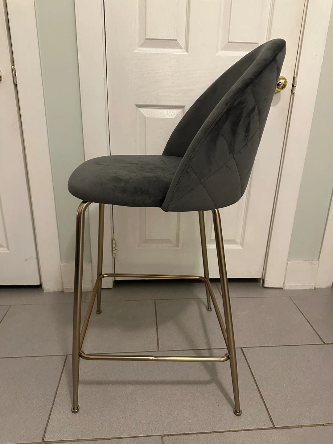 Grey Velvet Bar Stool with Gold Legs - photo 4