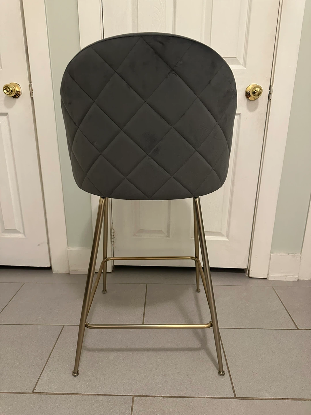 Grey Velvet Bar Stool with Gold Legs - photo 3