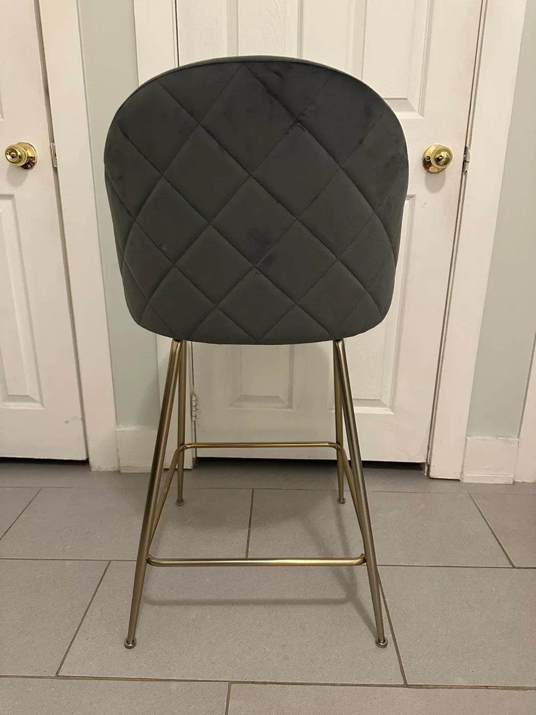 Grey Velvet Bar Stool with Gold Legs image indicator(3)