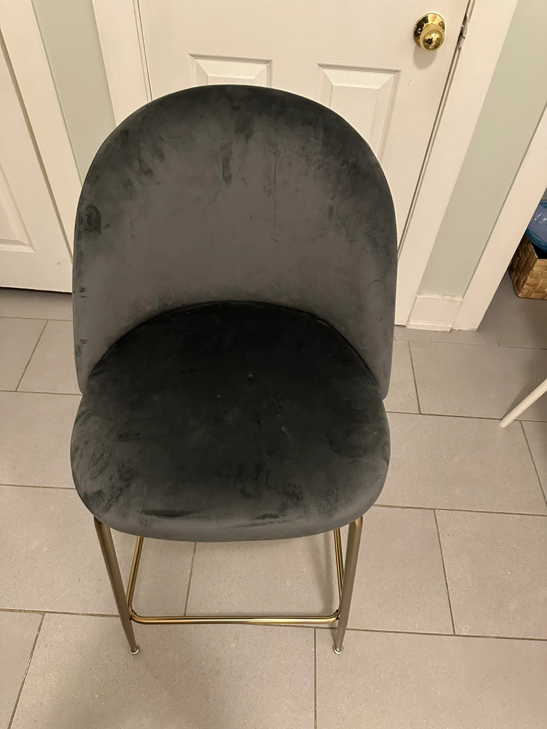Grey Velvet Bar Stool with Gold Legs - photo 5