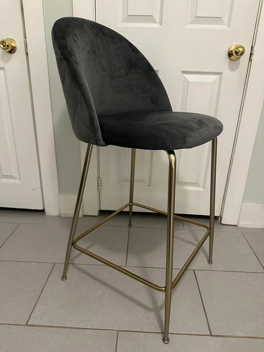 Grey Velvet Bar Stool with Gold Legs - photo 2
