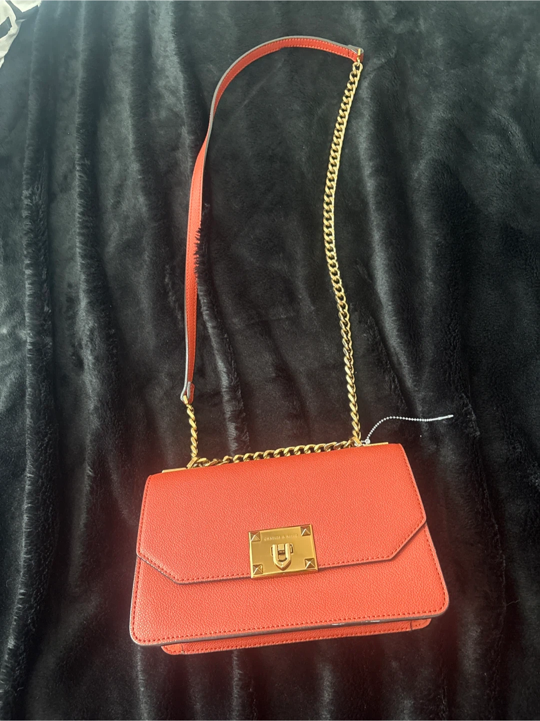 Charles & Keith Orange Chain Bag