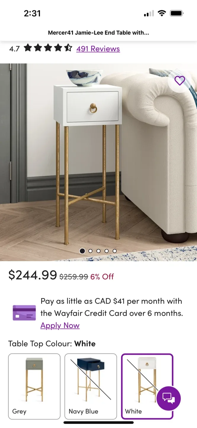 Mercer41 Jamie-Lee End Table - White