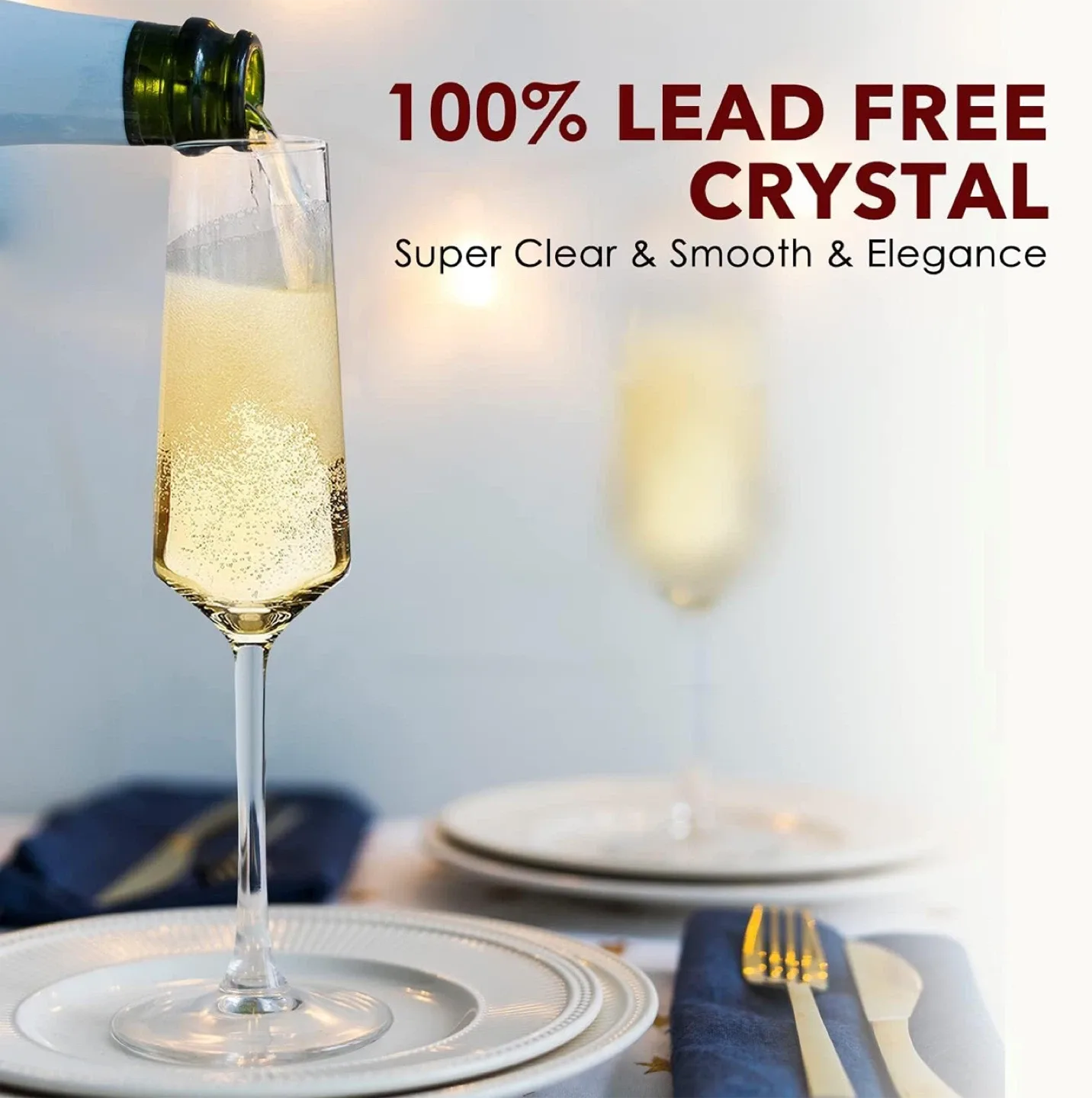 Premium Glassware set, 6 Champagne flutes, Excellent condition image indicator(5)