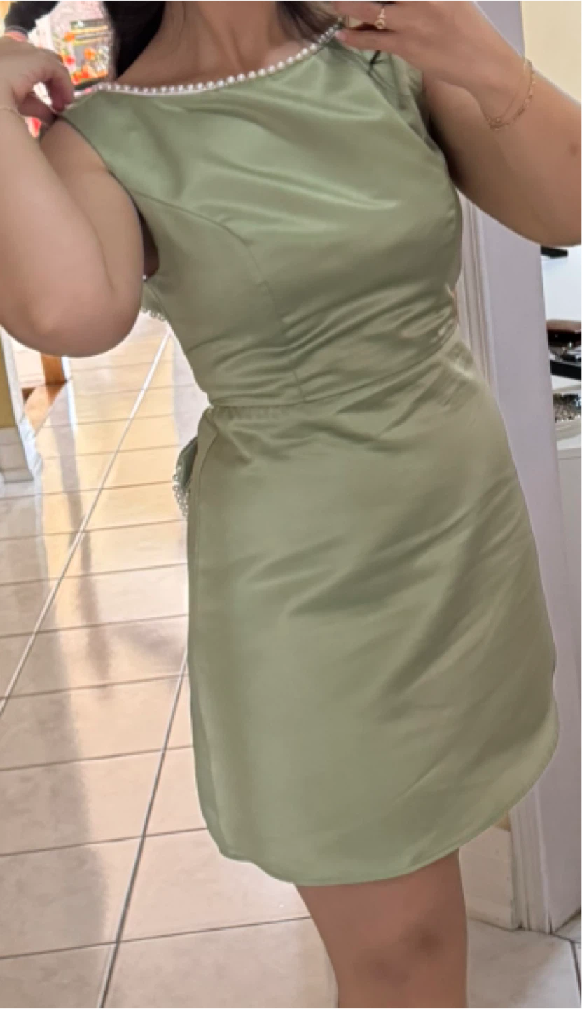 Green Dress with Pearl Detail