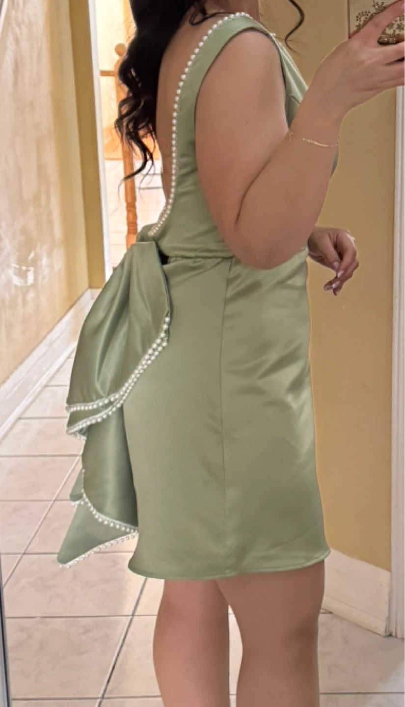 Green Dress with Pearl Detail - photo 2