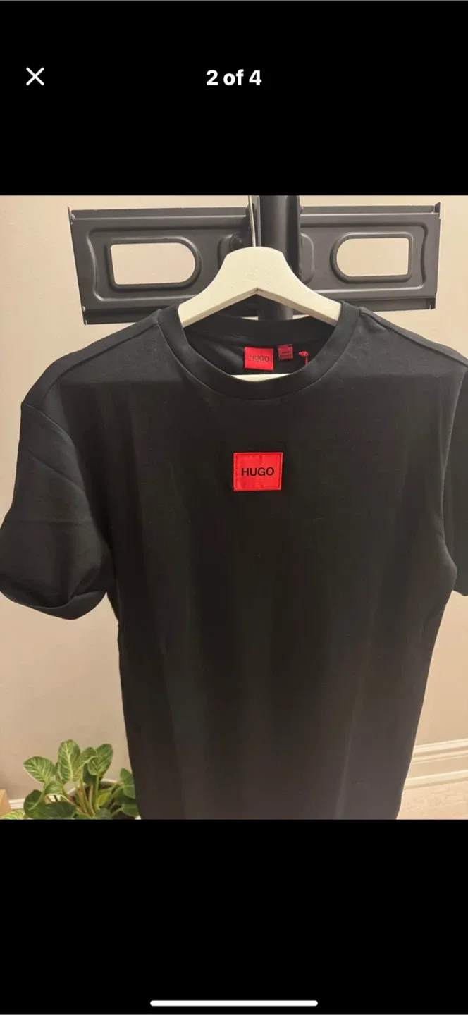 HUGO Black Short Sleeve Dress with Red Accent image indicator(2)