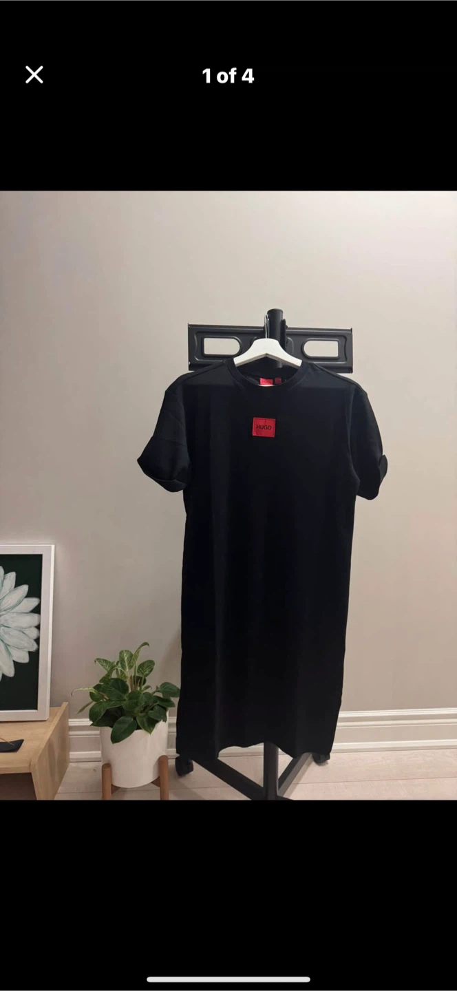 HUGO Black Short Sleeve Dress with Red Accent