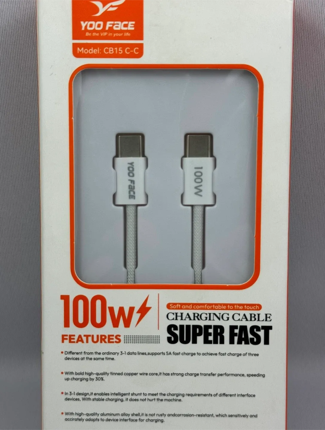 New Yoo Face USB-C to USB-C 100W Charging Cable image indicator(3)
