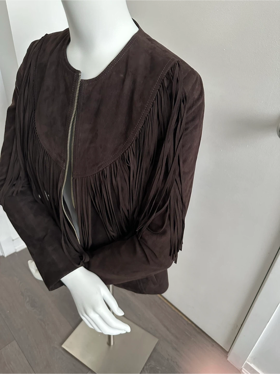 Dark Brown Suede Fringe Jacket - photo 3