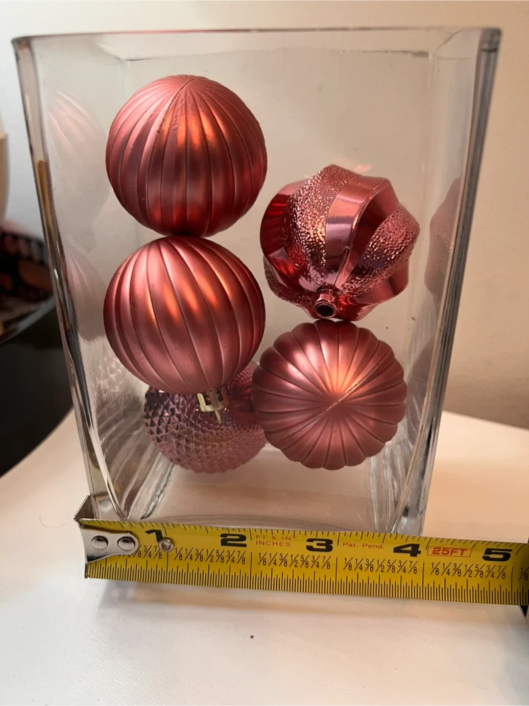 Holiday Decoration: Glass Vase with Pink Shatter Free Ornaments image indicator(5)