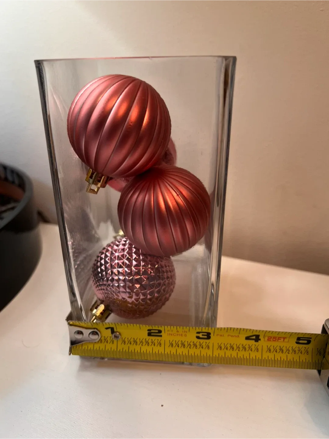 Holiday Decoration: Glass Vase with Pink Shatter Free Ornaments image indicator(2)
