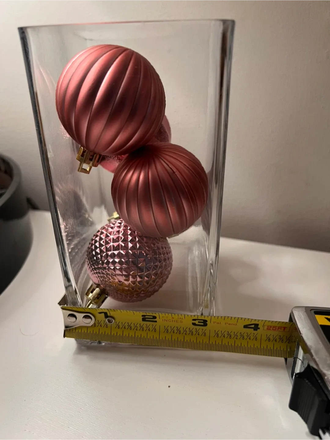 Holiday Decoration: Glass Vase with Pink Shatter Free Ornaments image indicator(3)