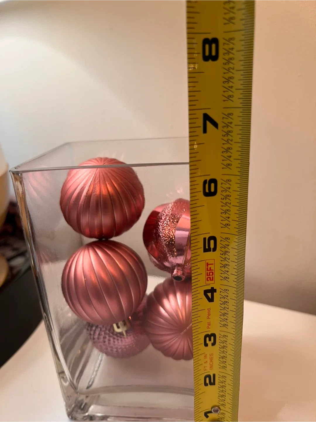 Holiday Decoration: Glass Vase with Pink Shatter Free Ornaments image indicator(6)