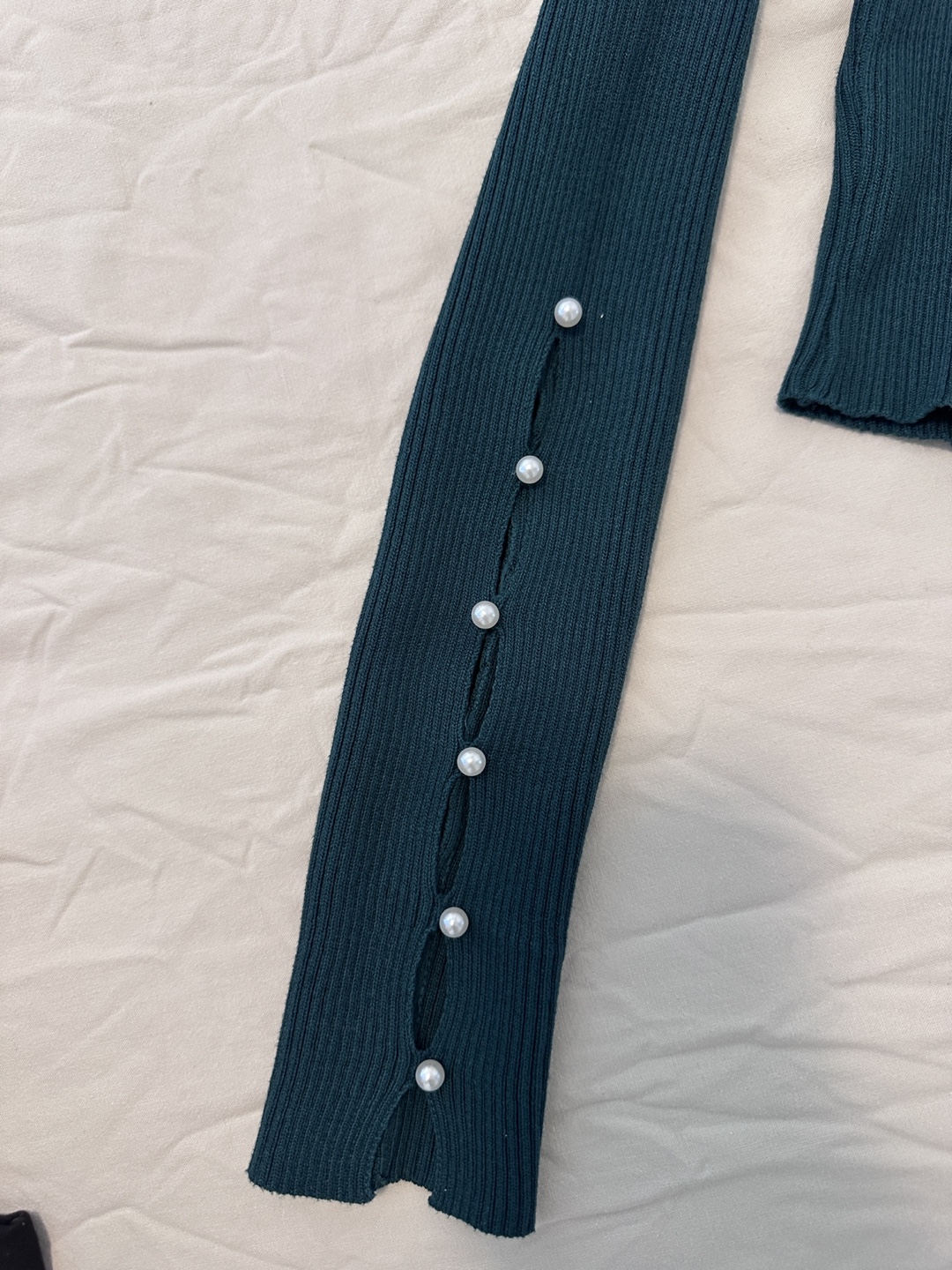 Green Turtleneck Top with Pearl Details - photo 2