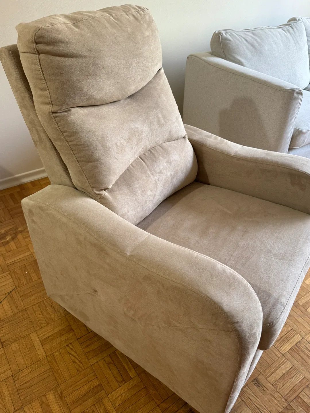 Beige Recliner Chair with Footrest thumbnail