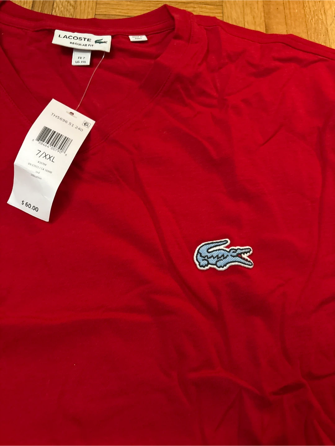 New Lacoste Red V-Neck T-Shirt XXL - photo 3