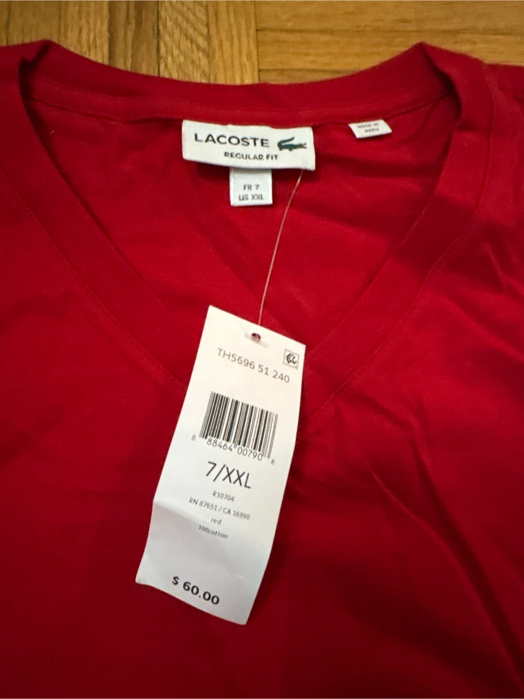 New Lacoste Red V-Neck T-Shirt XXL - photo 2