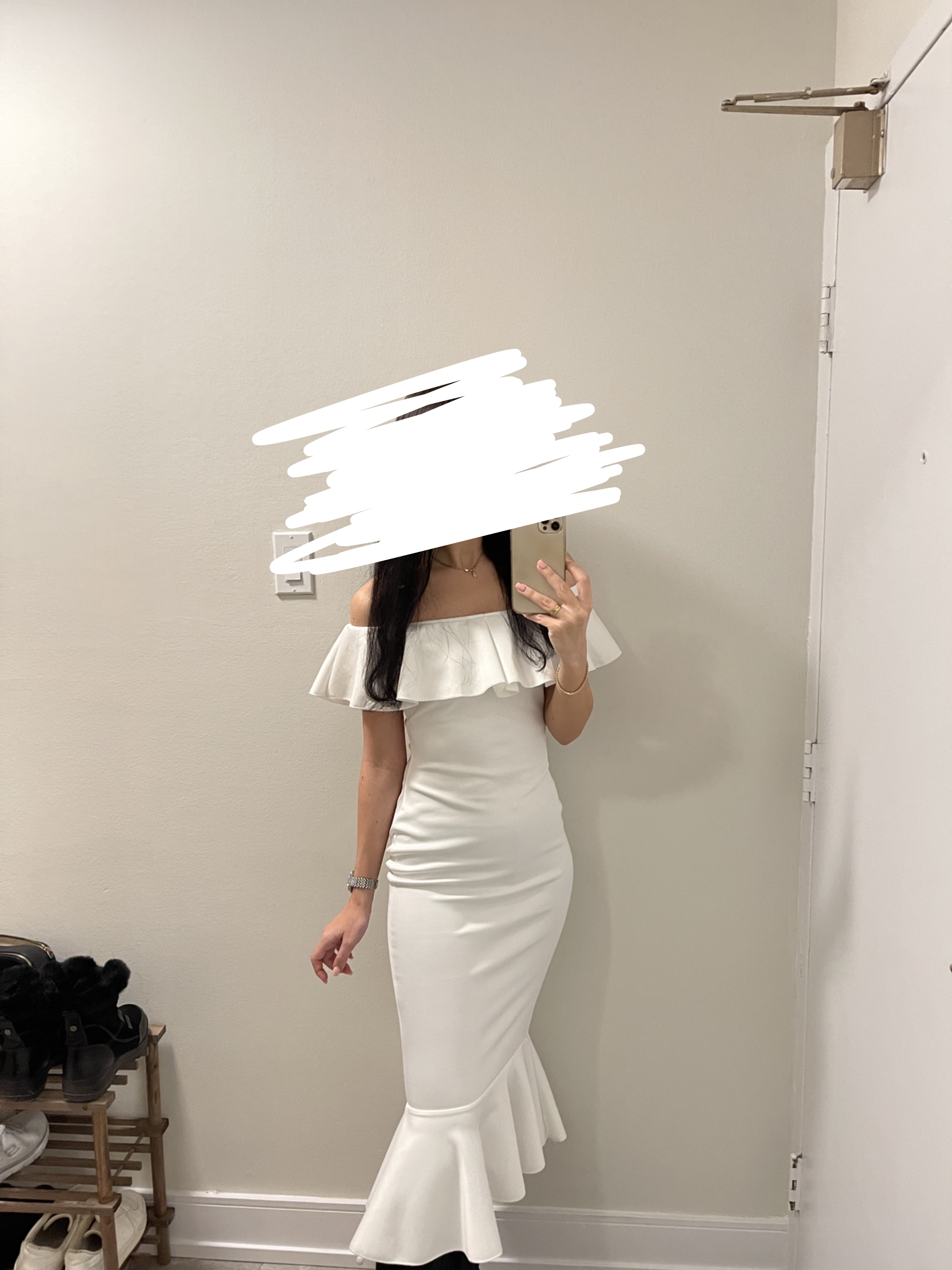 White Off-the-Shoulder Midi Dress