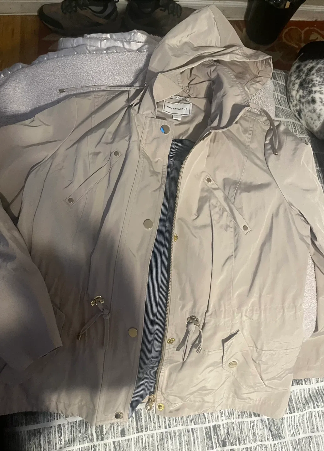 Charter Club Beige Hooded Rain Jacket