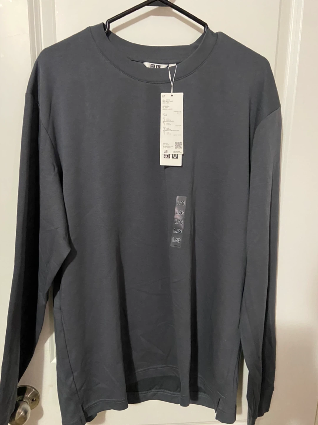 Uniqlo Airism Cotton Crew Neck Long Sleeve - Grey, L