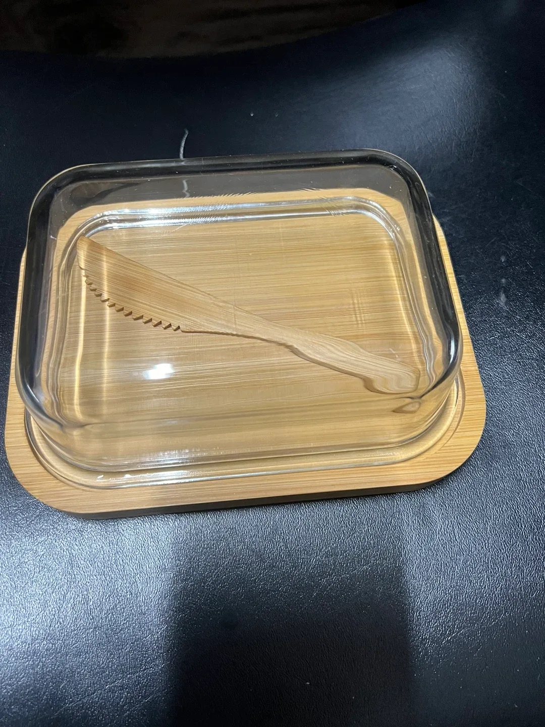 Glass Butter Dish with Bamboo Lid & Knife