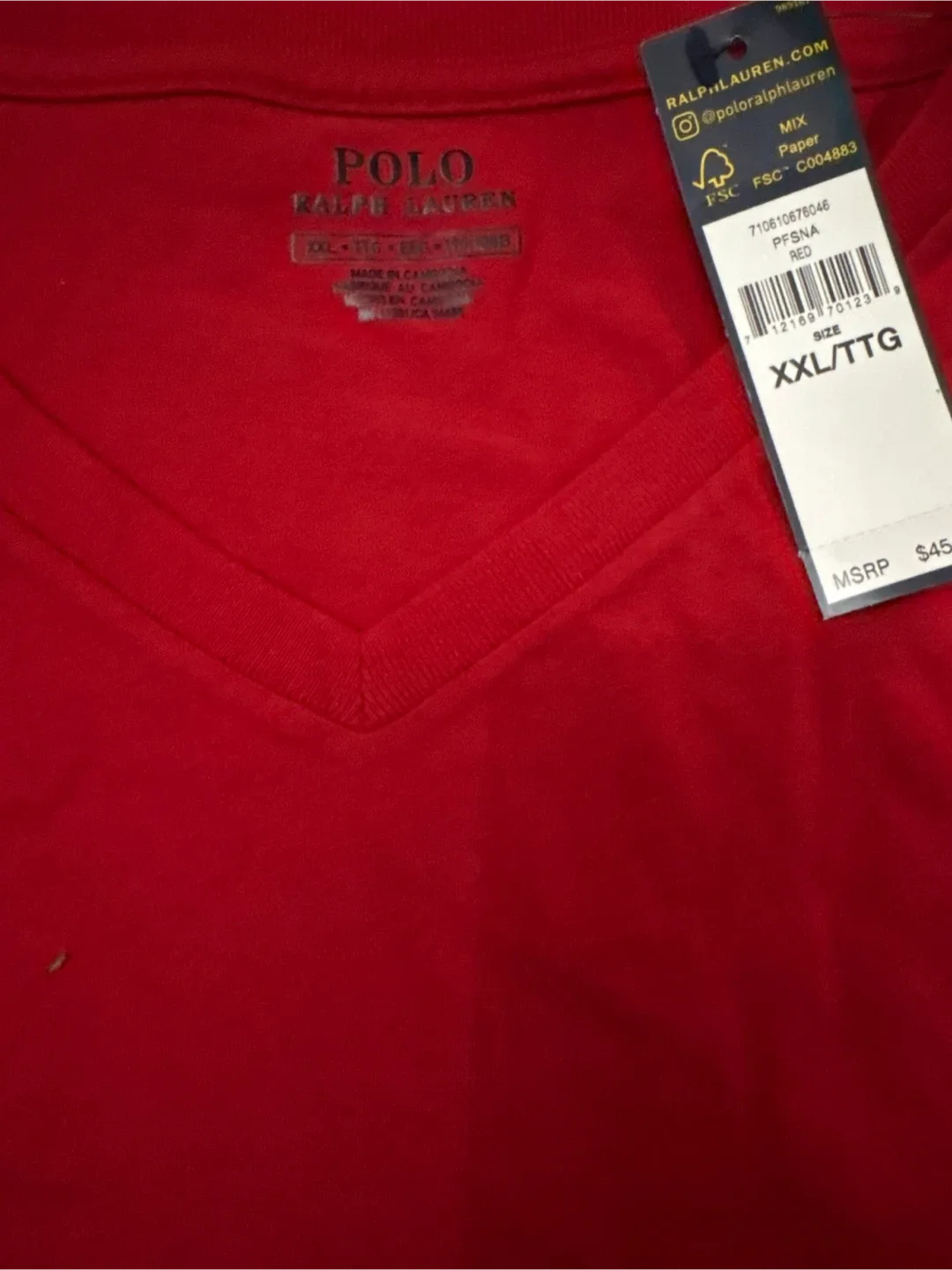 Polo Ralph Lauren Red V-Neck T-Shirt XXL image indicator(3)