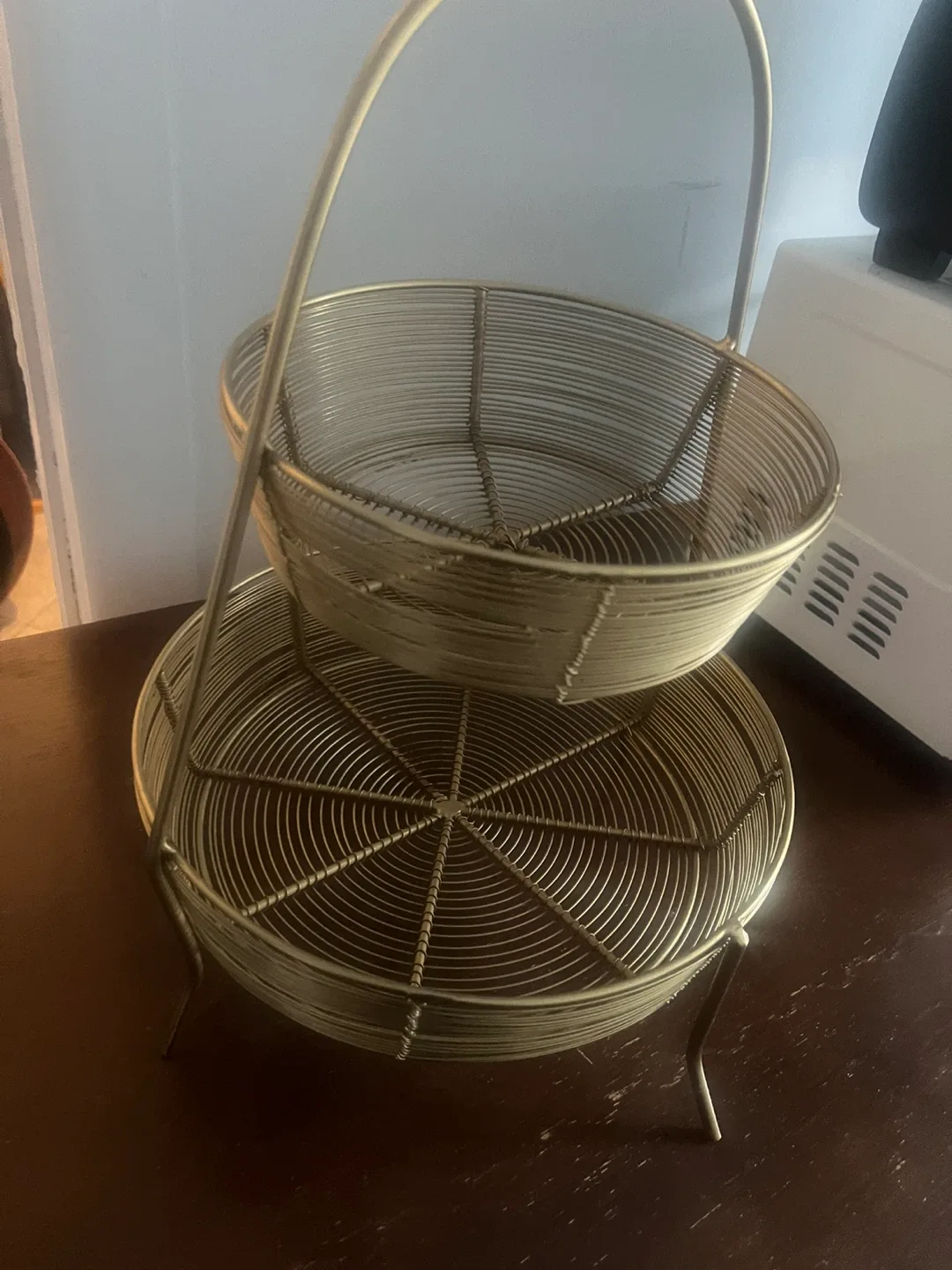 Gold Metal 2-Tiered Basket Stand image indicator(2)