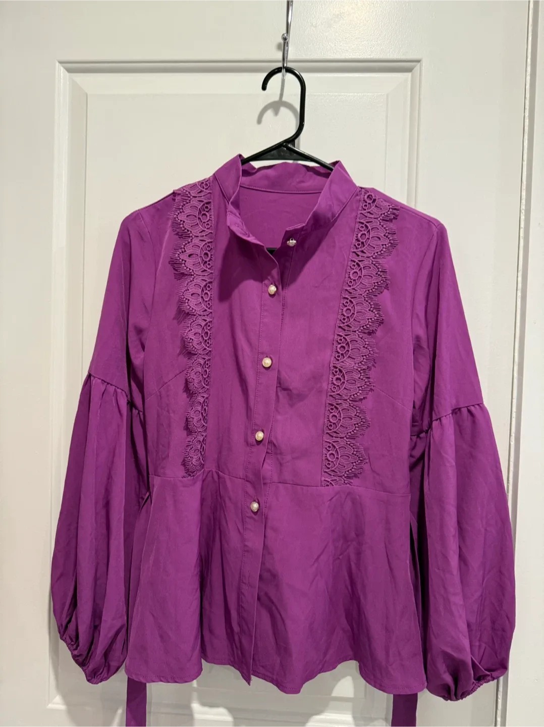 Purple Lace Trim Blouse