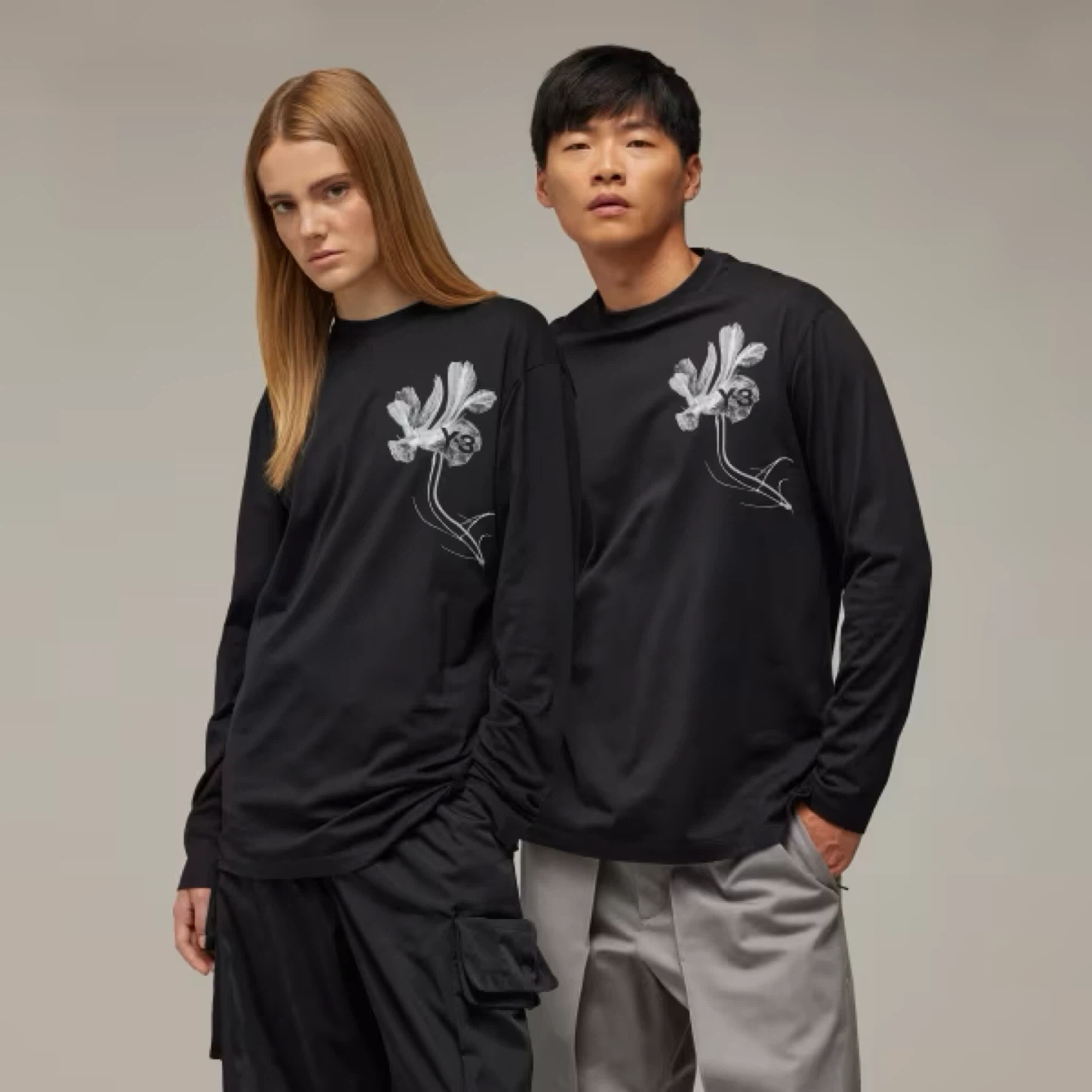 Y-3 Black Floral Long Sleeve - Size M/M