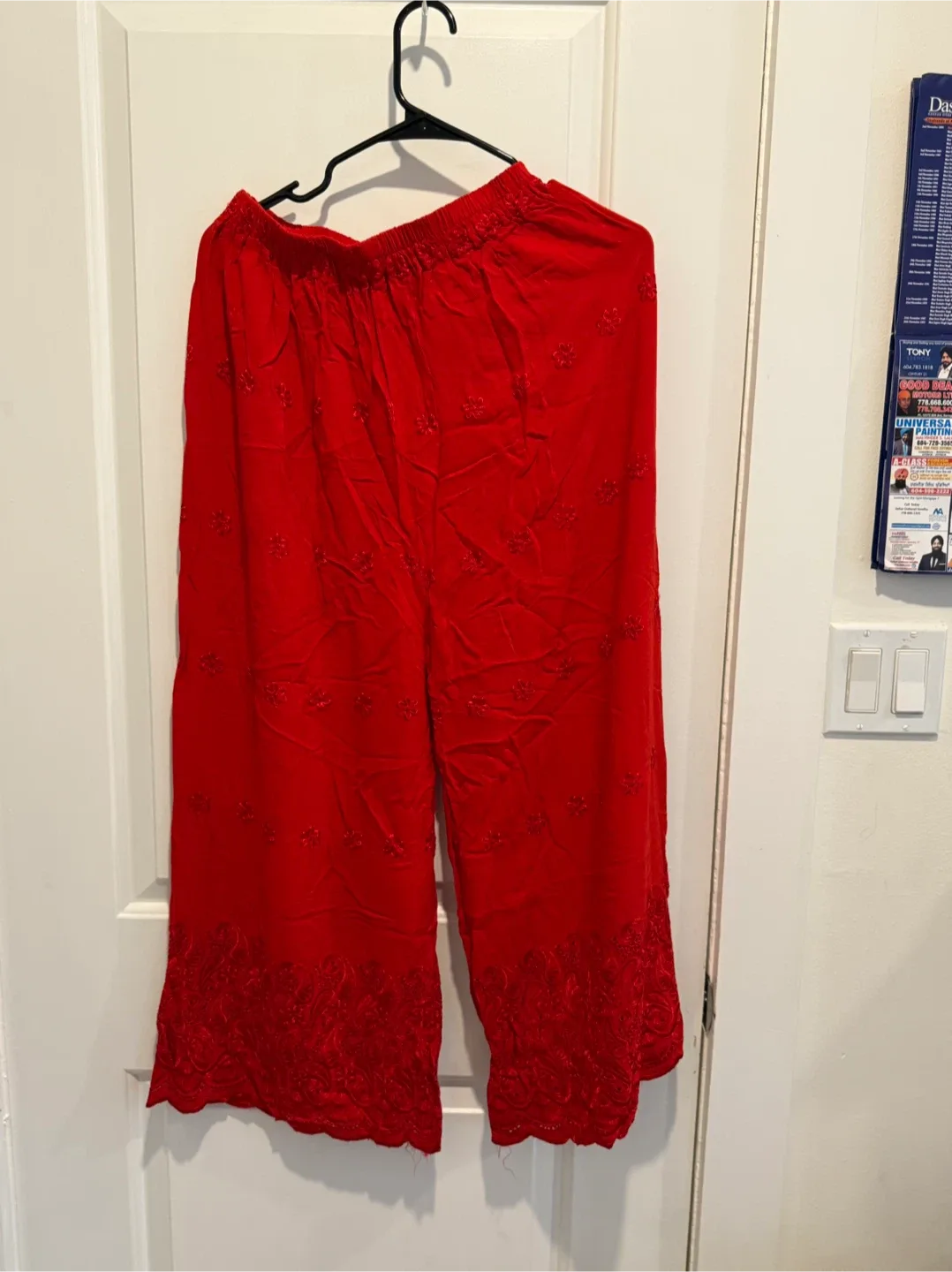 Red Embroidered Pants