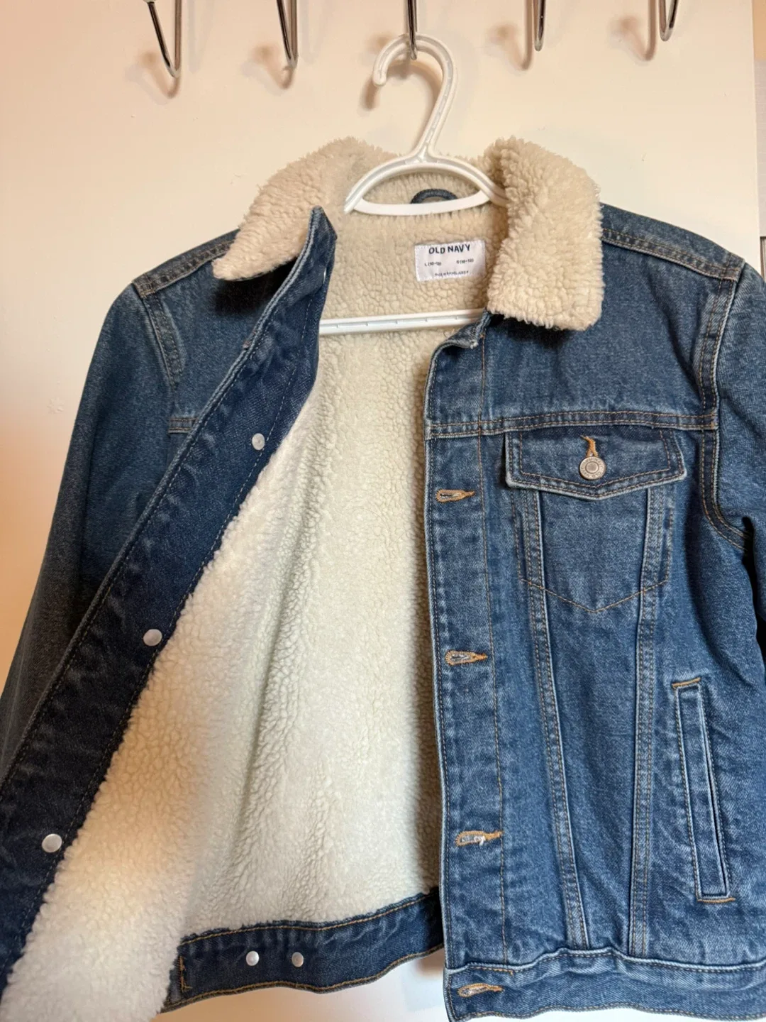 Girls Old Navy Kids Denim Sherpa Jacket, Size L (10-12) image indicator(2)