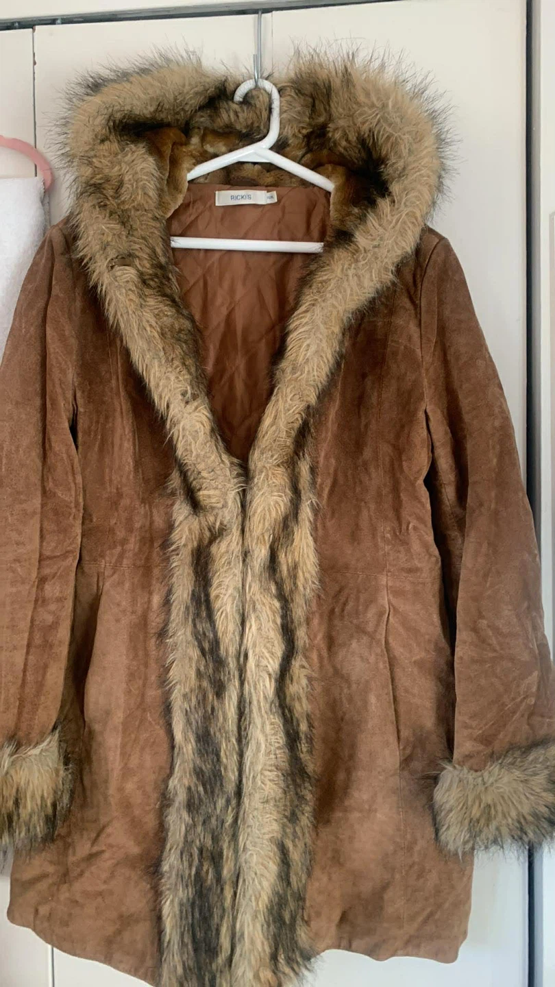 Rickis Brown Faux Suede & Fur Trim Coat