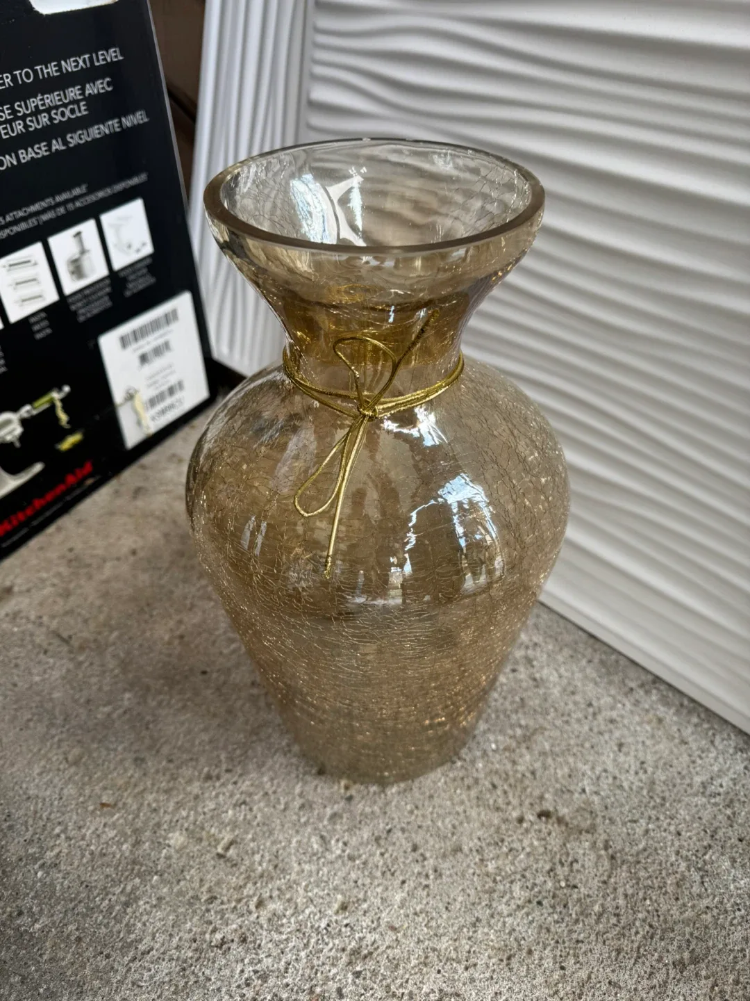 Decorative Crackle Glass Vase - Gold Accent