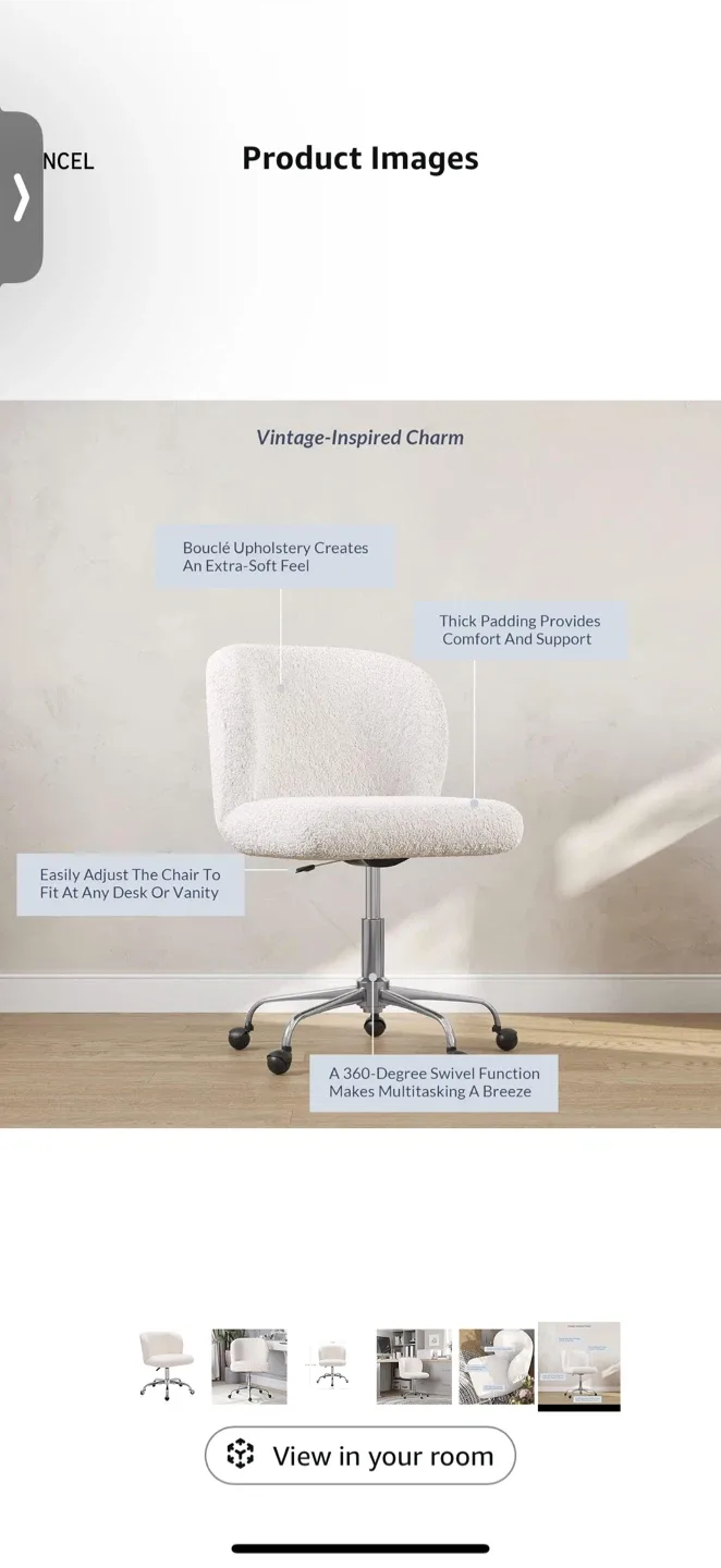 White Boucle Swivel Desk Chair image indicator(3)