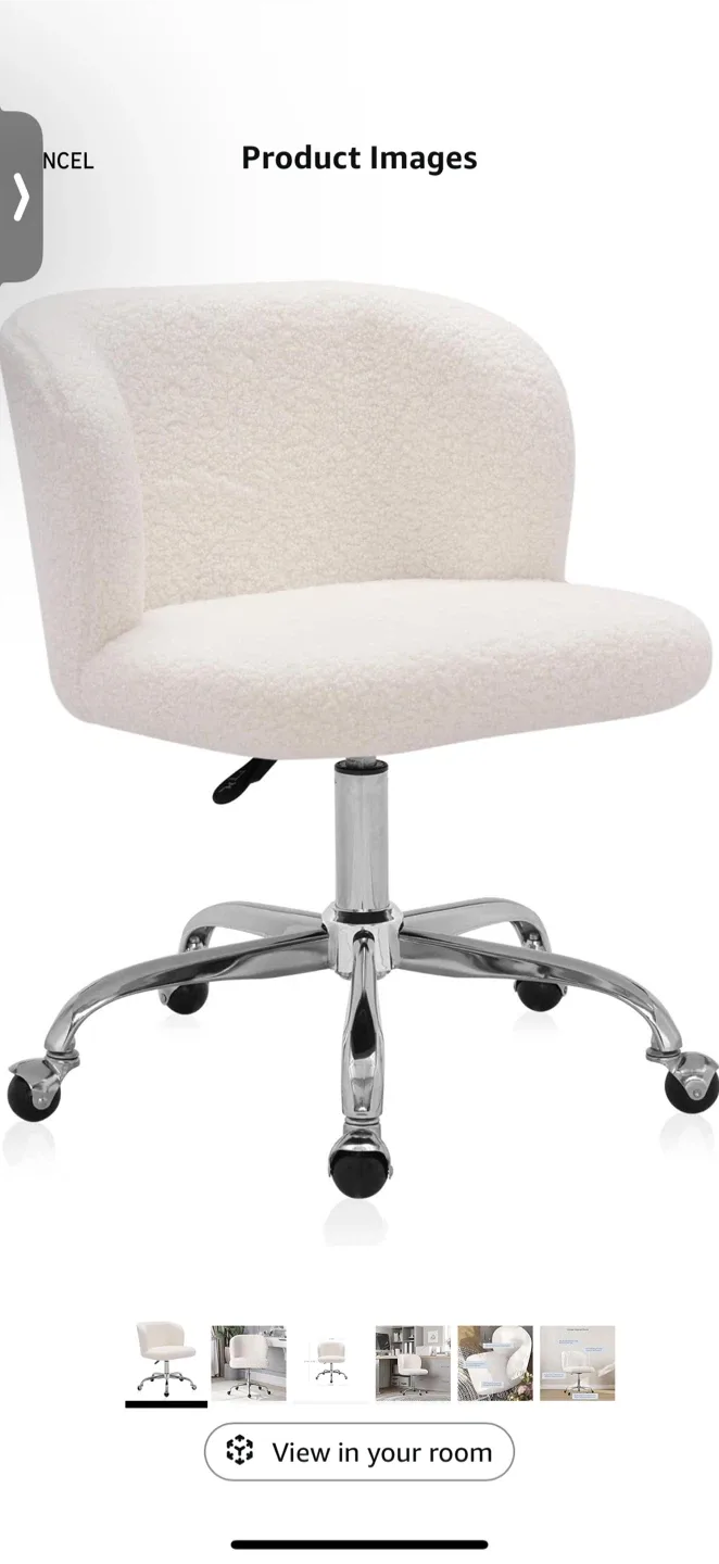 White Boucle Swivel Desk Chair image indicator(4)