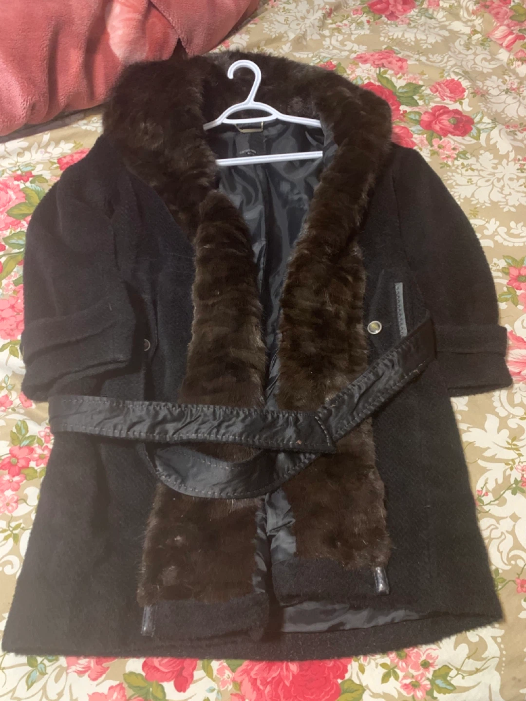 Carrie Note Wool Blend Coat with Fur Trim