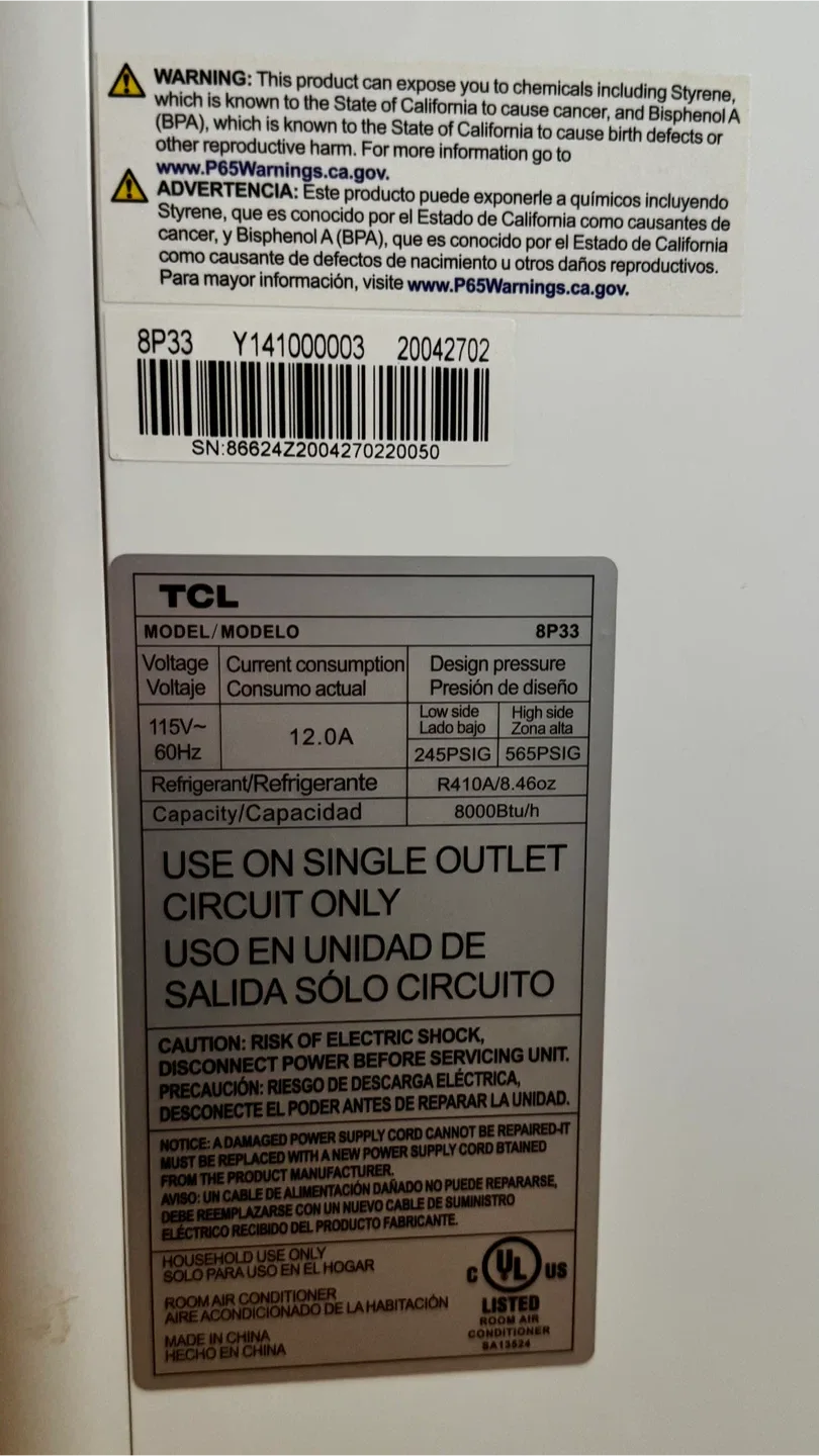 Portable Air Conditioner TCL 8P33 - 8000BTU image indicator(3)