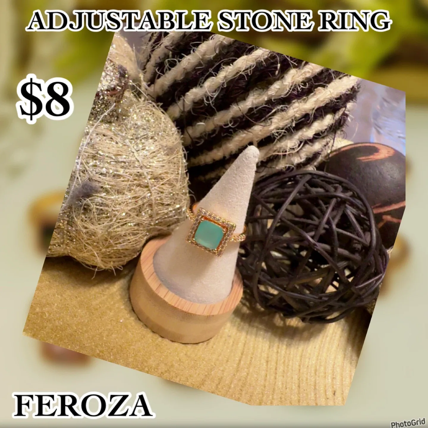 Adjustable Stone Ring - Cream, Powder Pink, Olive, Crystal, Navy image indicator(6)