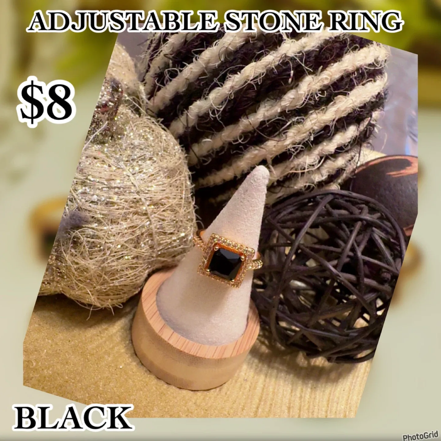 Adjustable Stone Ring - Cream, Powder Pink, Olive, Crystal, Navy image indicator(9)