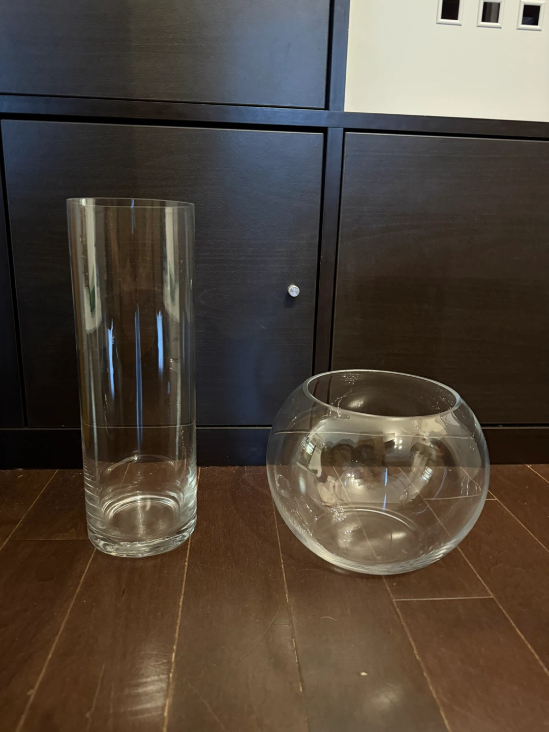 Two Clear Glass Vases