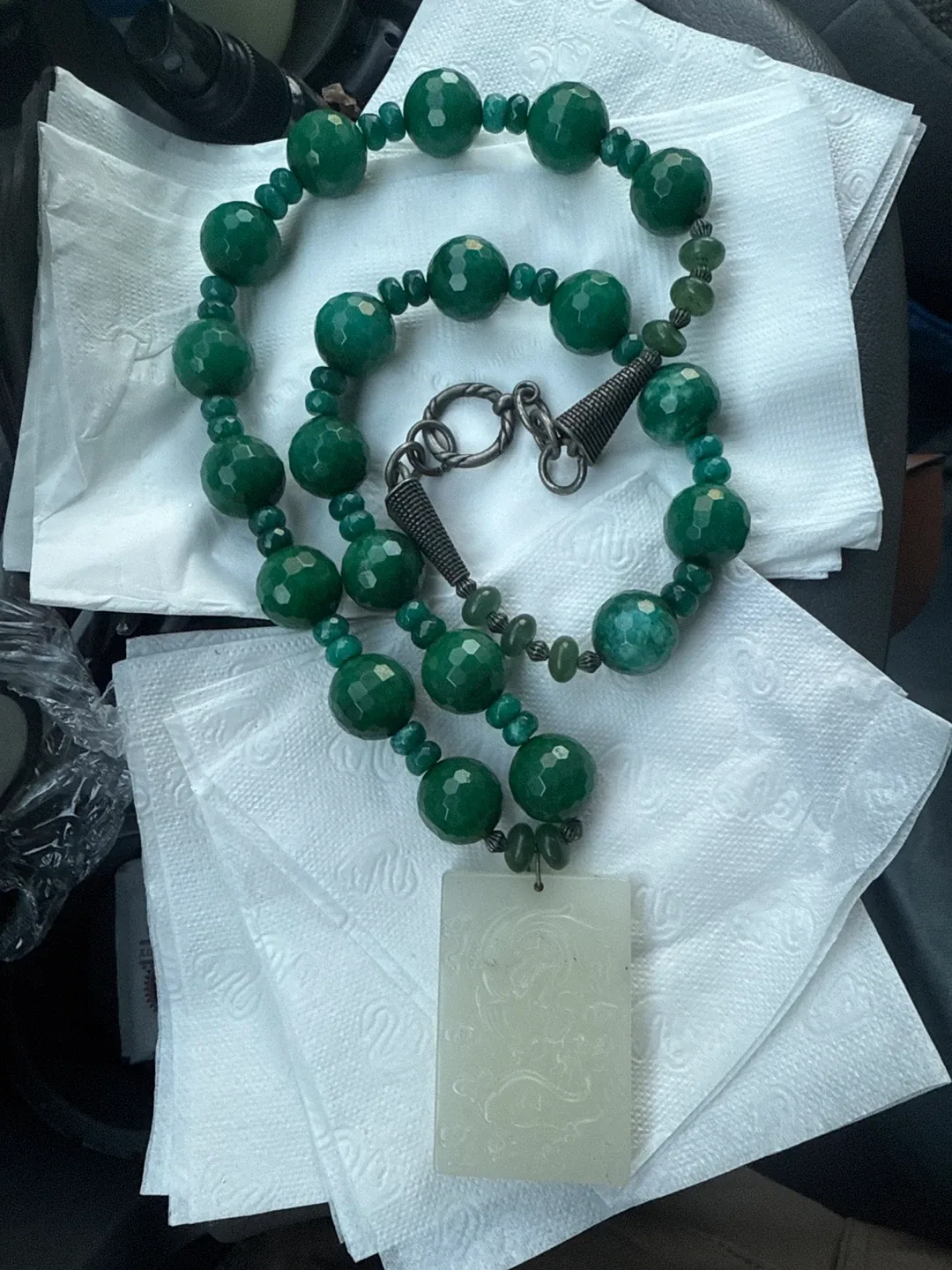 Green Jade Beaded Necklace with Pendant